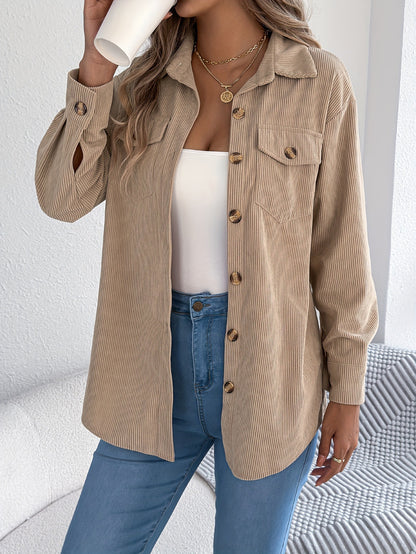 Women’s Corduroy Button Down Shacket with Pockets