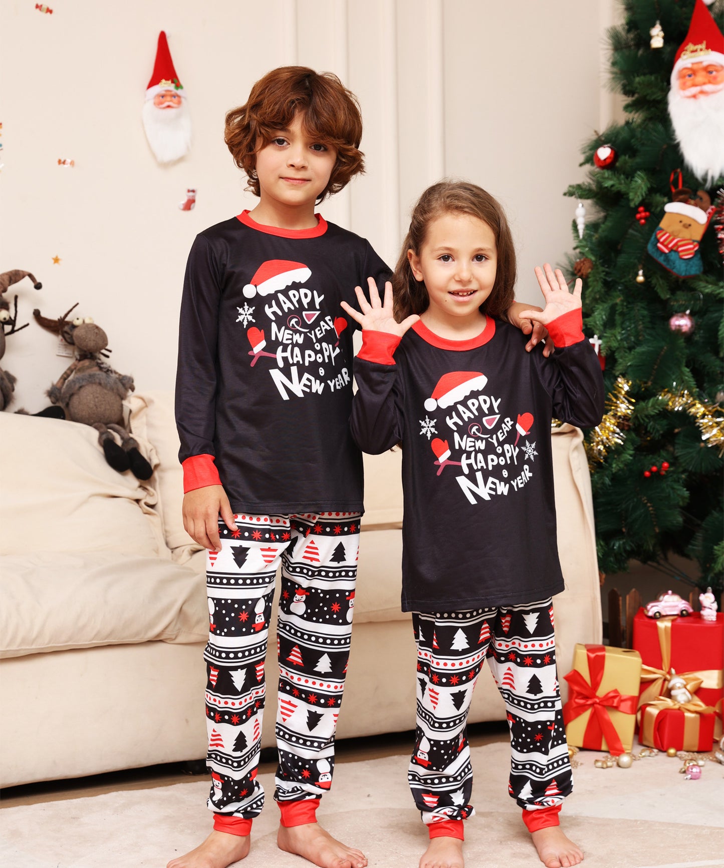 Alphabet Cartoon Snowflake Parent-child Dress Loungewear Christmas Pajamas