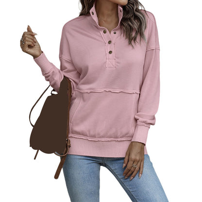 Women's Oversized Button Sweatshirt with Pocket