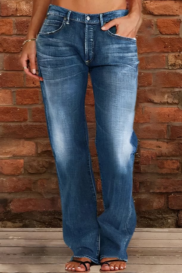 Women's Distressed Flare Jeans Vintage Wash Cotton Denim