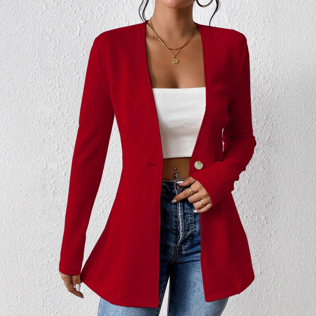 Women's Elegant One Button Slim Fit Blazer