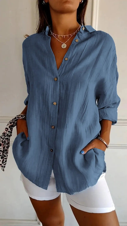 Women's Oversized Button Down Blouse Long Sleeve Collared