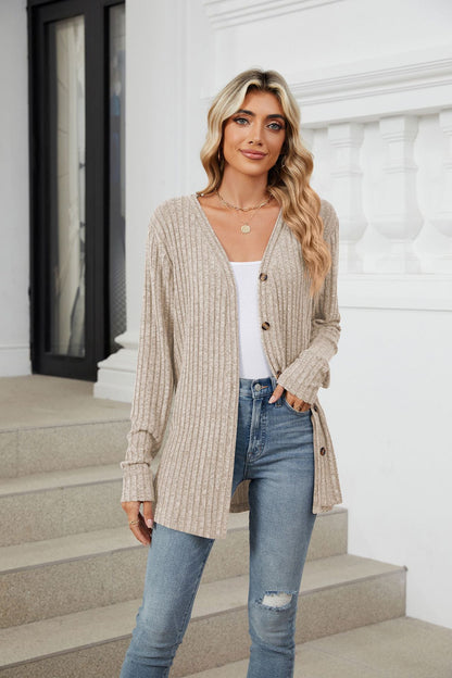 Soft Ribbed Knit Button Down Tie Front Cardigan Top