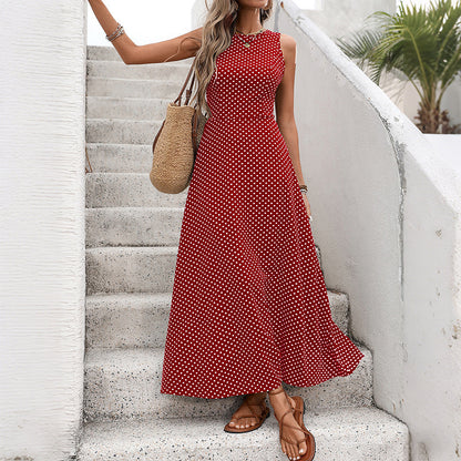 Polka Dot Sleeveless Maxi Dress Backless Summer
