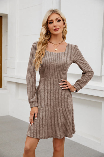 Square Neck Puff Sleeve A-Line Mini Dress with Pockets