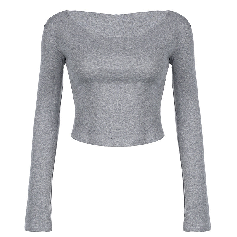 Y2K Gray Hooded Off Shoulder Crop Top Long Sleeve