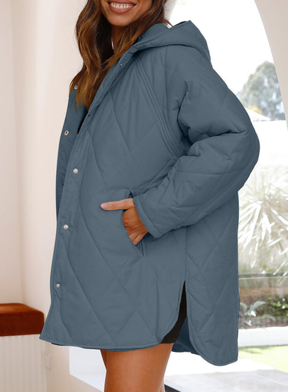 Womens Oversized Hooded Quilted Lightweight Jacket