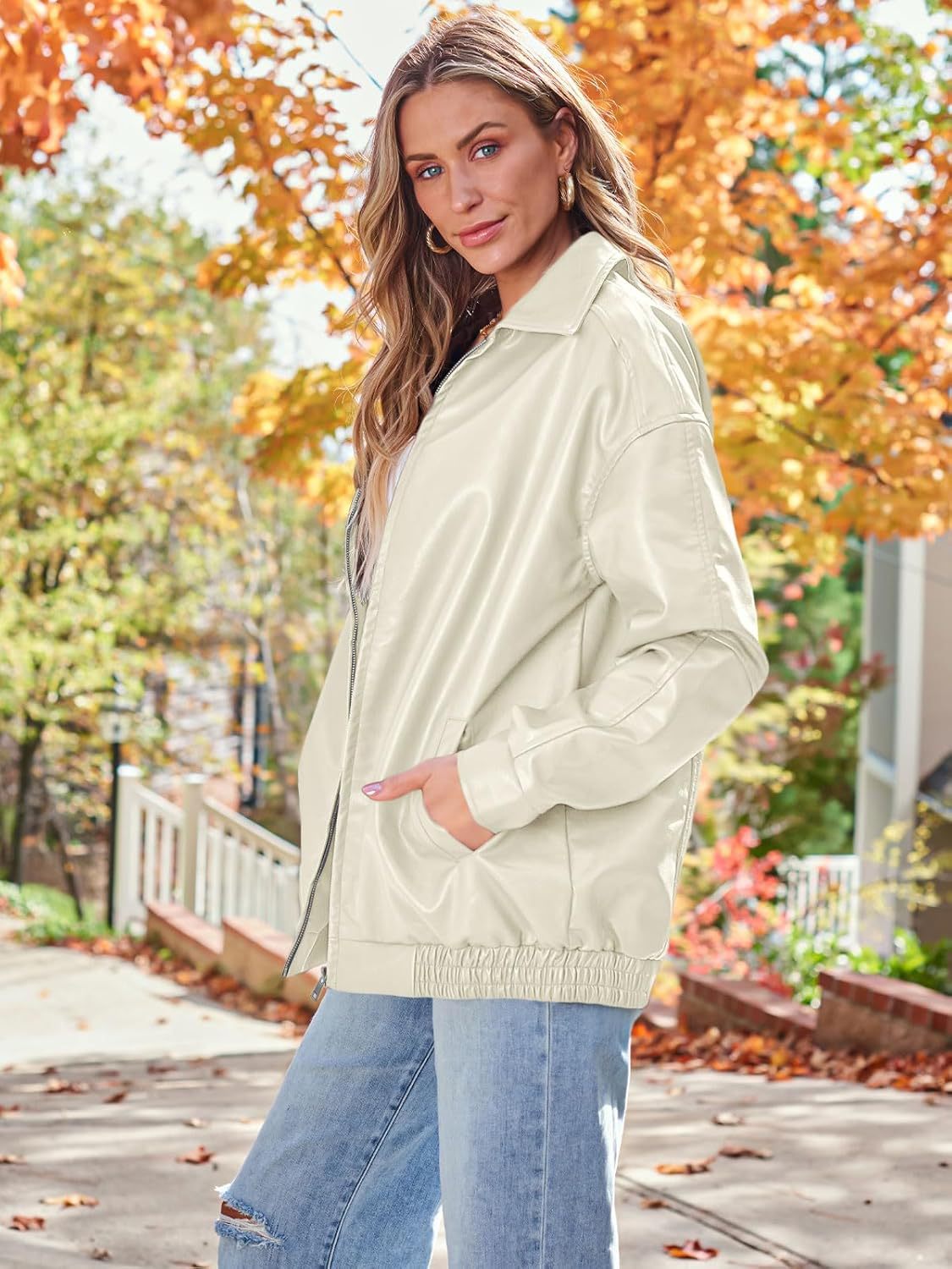 Women's Oversized Faux Leather Moto Jacket Zip Up