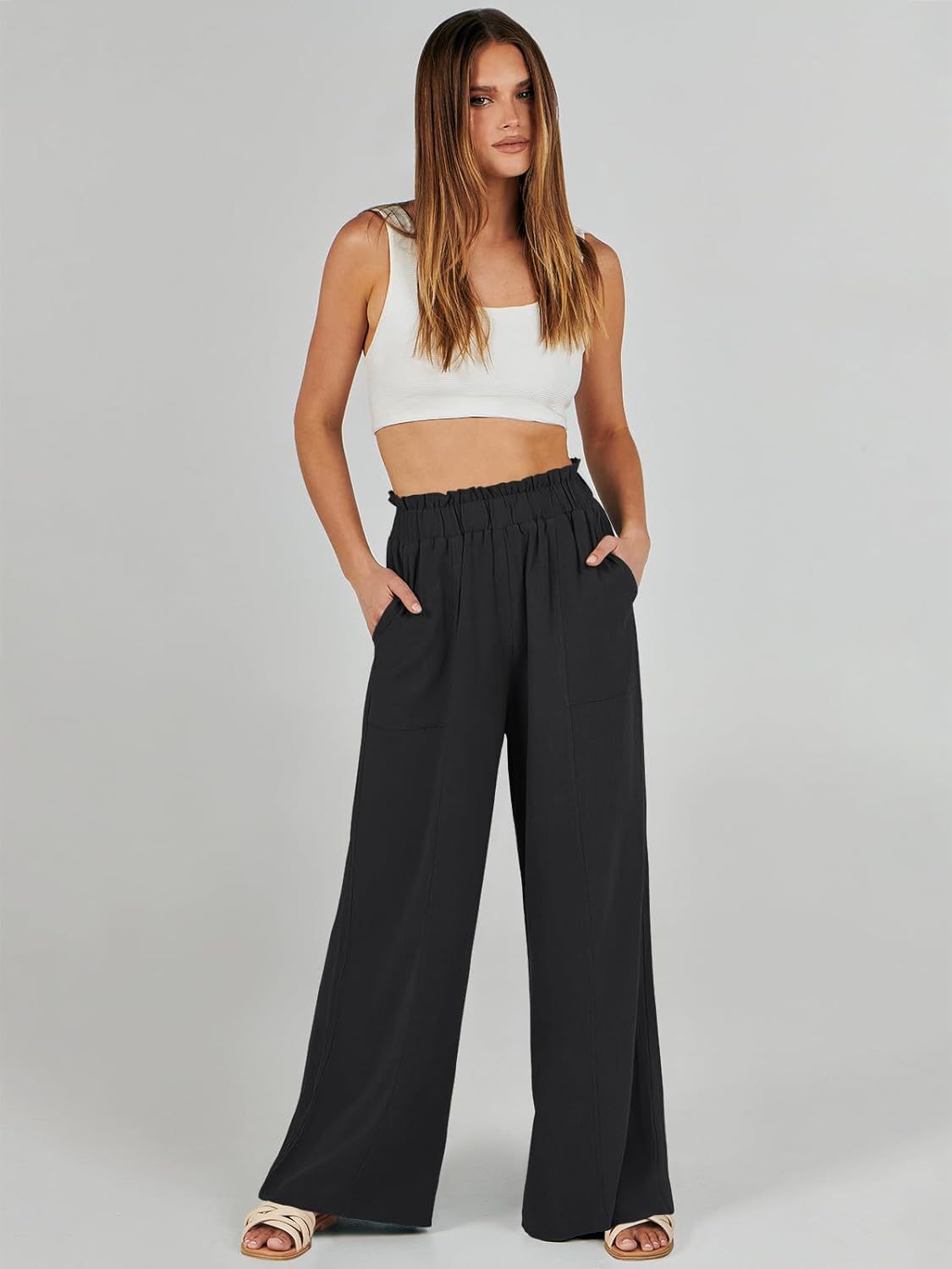 Women's High-Waisted Wide-Leg Linen Pants – Casual Summer Beach Trousers
