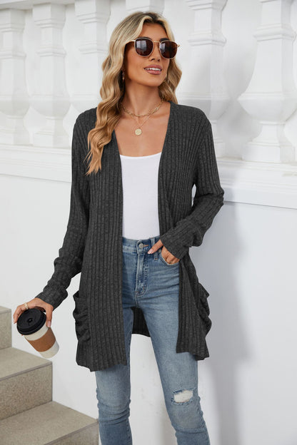 Simple Pocketed Long Sleeve Cardigan Knit Top