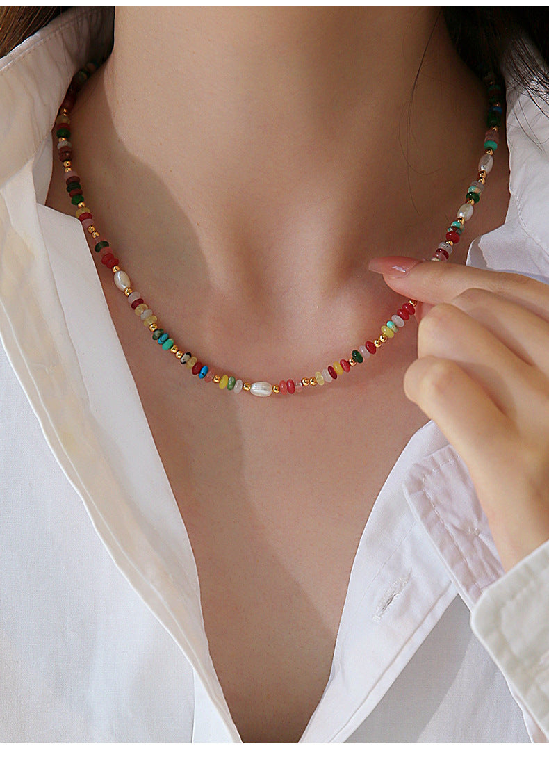 Multicolor Beaded Freshwater Pearl Necklace