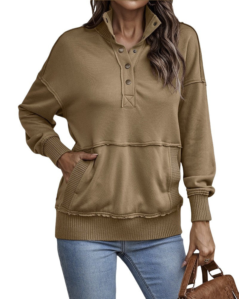 Women's Oversized Button Sweatshirt with Pocket