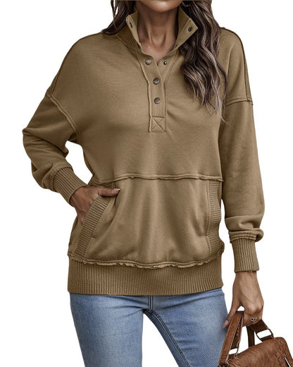 Women's Oversized Button Sweatshirt with Pocket