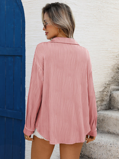 Light Purple Textured Oversized Button Down Tie Front Shirt