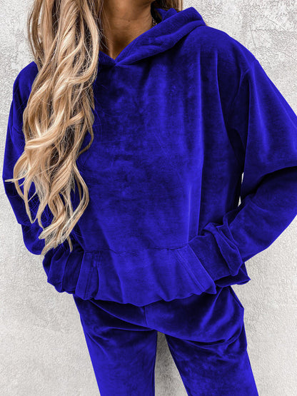 Women's Velvet Hoodie Jogger Pants Two Piece Set