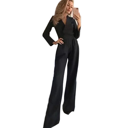 Women's Long Sleeve Blazer Jumpsuit Wide Leg Workwear