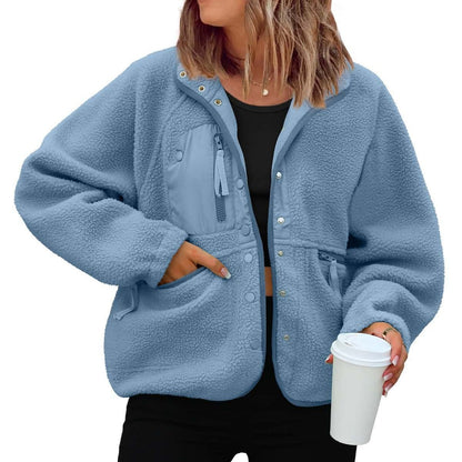 Women's Oversized Sherpa Fleece Jacket Button Front Casual
