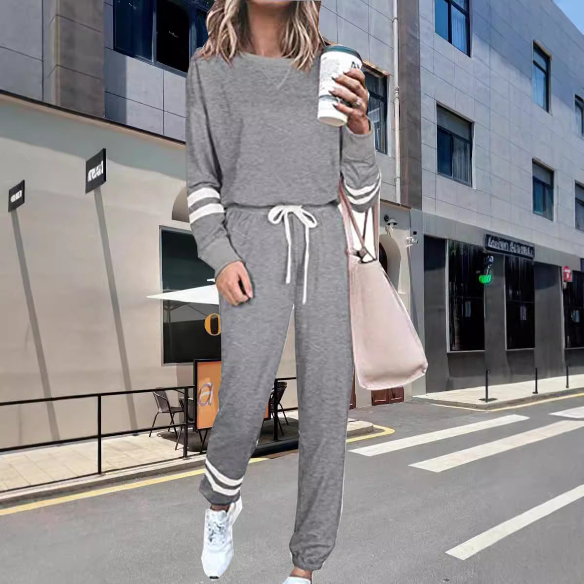 Women's Solid Two Piece Set Long Sleeve Top & Jogger Pants