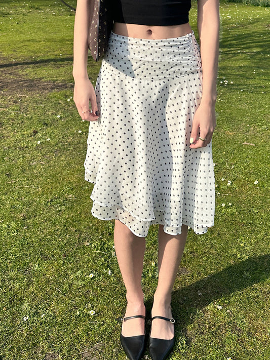 Y2K Low Rise Polka Dot Ruffle A-Line Mini Skirt
