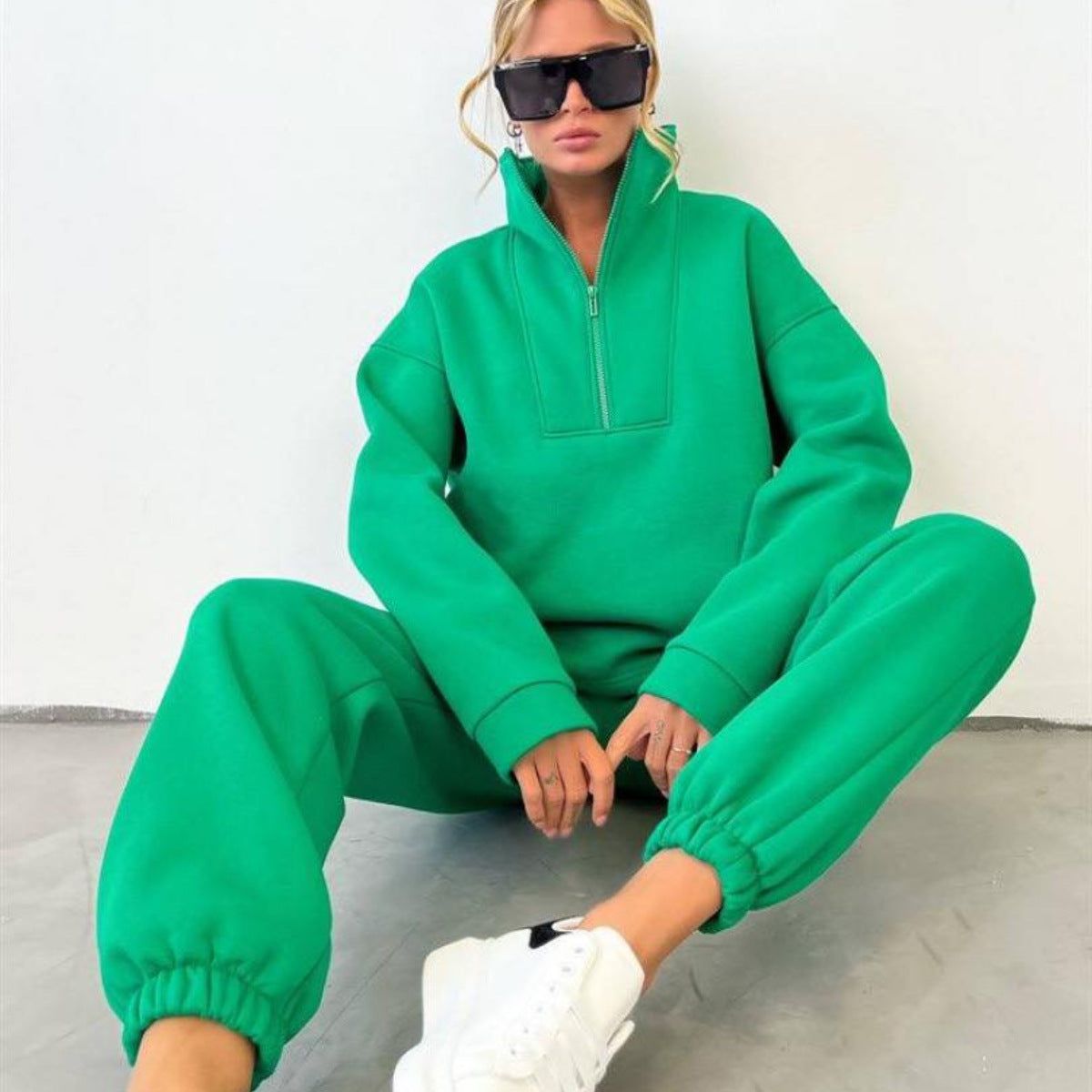 Women's Oversized Quarter Zip Tracksuit Set