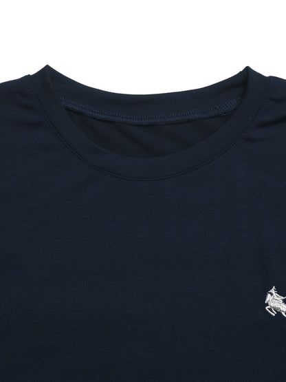 Navy Tee Striped Scarf Set Casual Short Sleeve Top