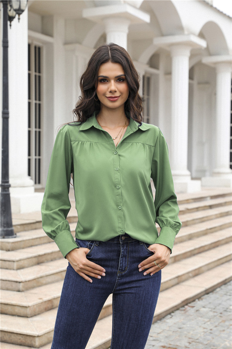Women's Relaxed Puff Sleeve Button Down Shirt Blouse