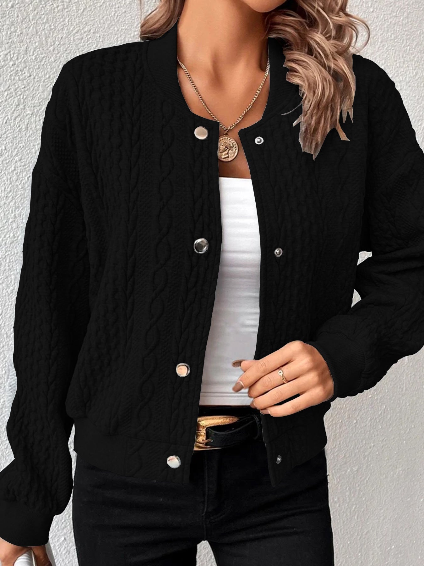 Women's Stand Collar Button Up Long Sleeve Quilted Jacket
