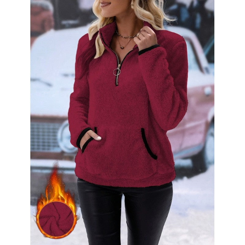 Women's Cozy Sherpa Quarter Zip Fleece Pullover Pocket