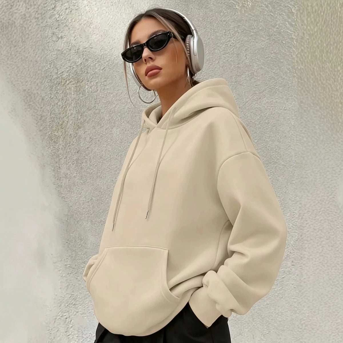 Women's Oversized Solid Hoodie Blank Pullover Sweatshirt