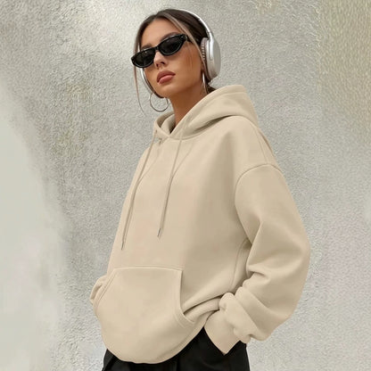 Women's Oversized Solid Hoodie Blank Pullover Sweatshirt