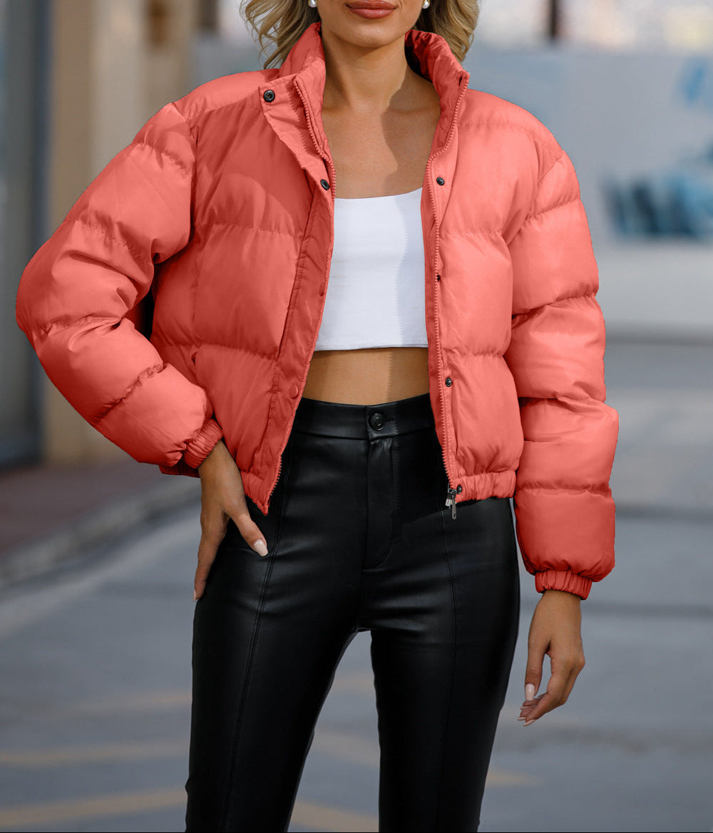 Women's Cropped Puffer Jacket Oversized Stand Collar