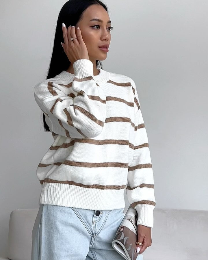 Women's Oversized Striped Crew Neck Pullover Sweater