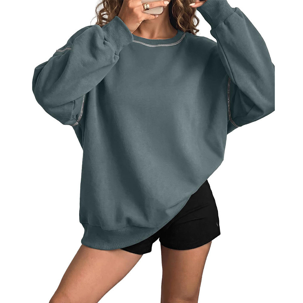 Women's Oversized Contrast Stitch Crewneck Sweatshirt
