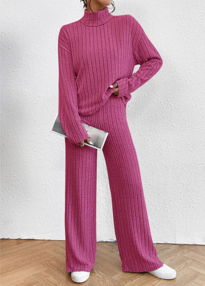 Women's Ribbed Turtleneck Two Piece Pants Set