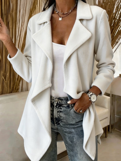 Women's Open Front Lapel Cardigan Solid Mid-Length Coat