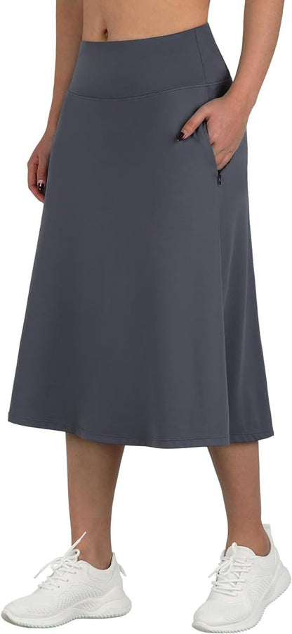 Women's High-Waisted A-Line Skirt with Pockets – Casual Sports Skirt