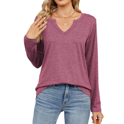 Women's Oversized V Neck Long Sleeve Tee Top