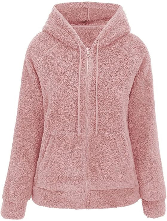 Women's Oversized Sherpa Zip Up Hoodie Jacket