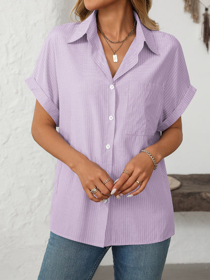 Loose Striped Short-Sleeve Shirt