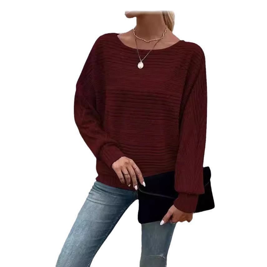 Women's Loose Ribbed Long Sleeve Crew Neck Pullover Top