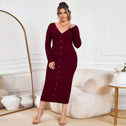 Women's new Slim package hip knit dress sexy v-neck long dresses