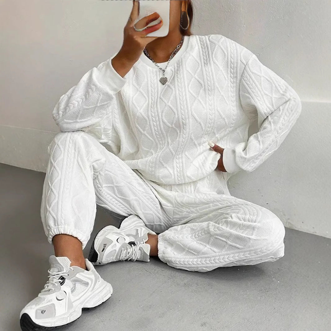 Cable Knit Sweatsuit Women Joggers Lounge Set