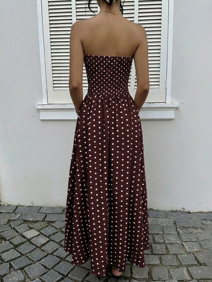 Strapless Polka Dot Maxi Dress Elegant Summer Dress