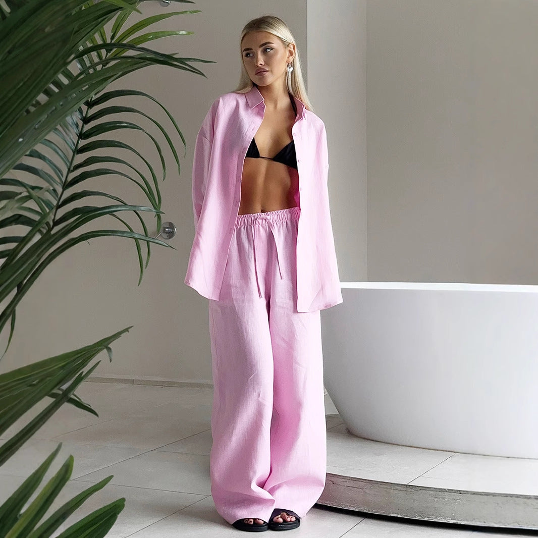 Oversized Cotton Button Down Shirt & Pants Matching Set
