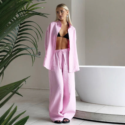 Oversized Cotton Button Down Shirt & Pants Matching Set