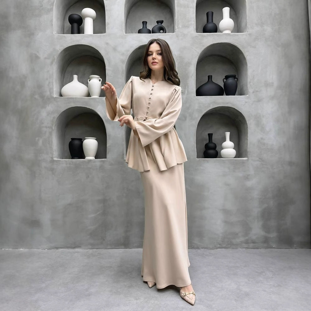 Women's Satin Two Piece Maxi Dress Set
