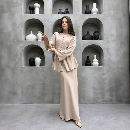 Women's Satin Two Piece Maxi Dress Set