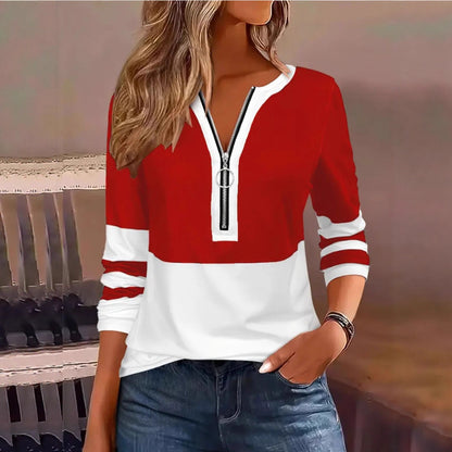 Women's Color Block Quarter Zip Long Sleeve Plus Size Top