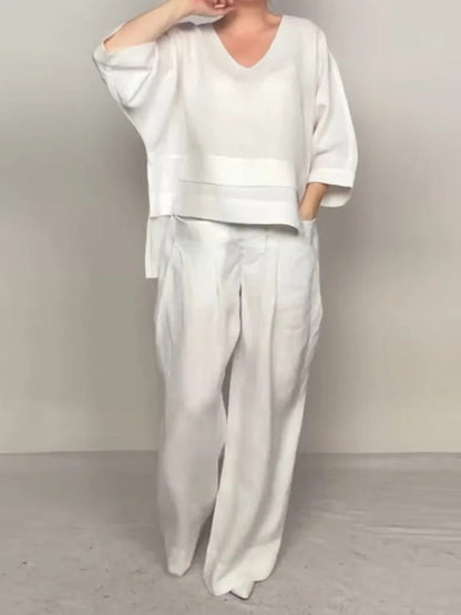 Plus Size Asymmetric Solid Matching Set Wide Leg Pants