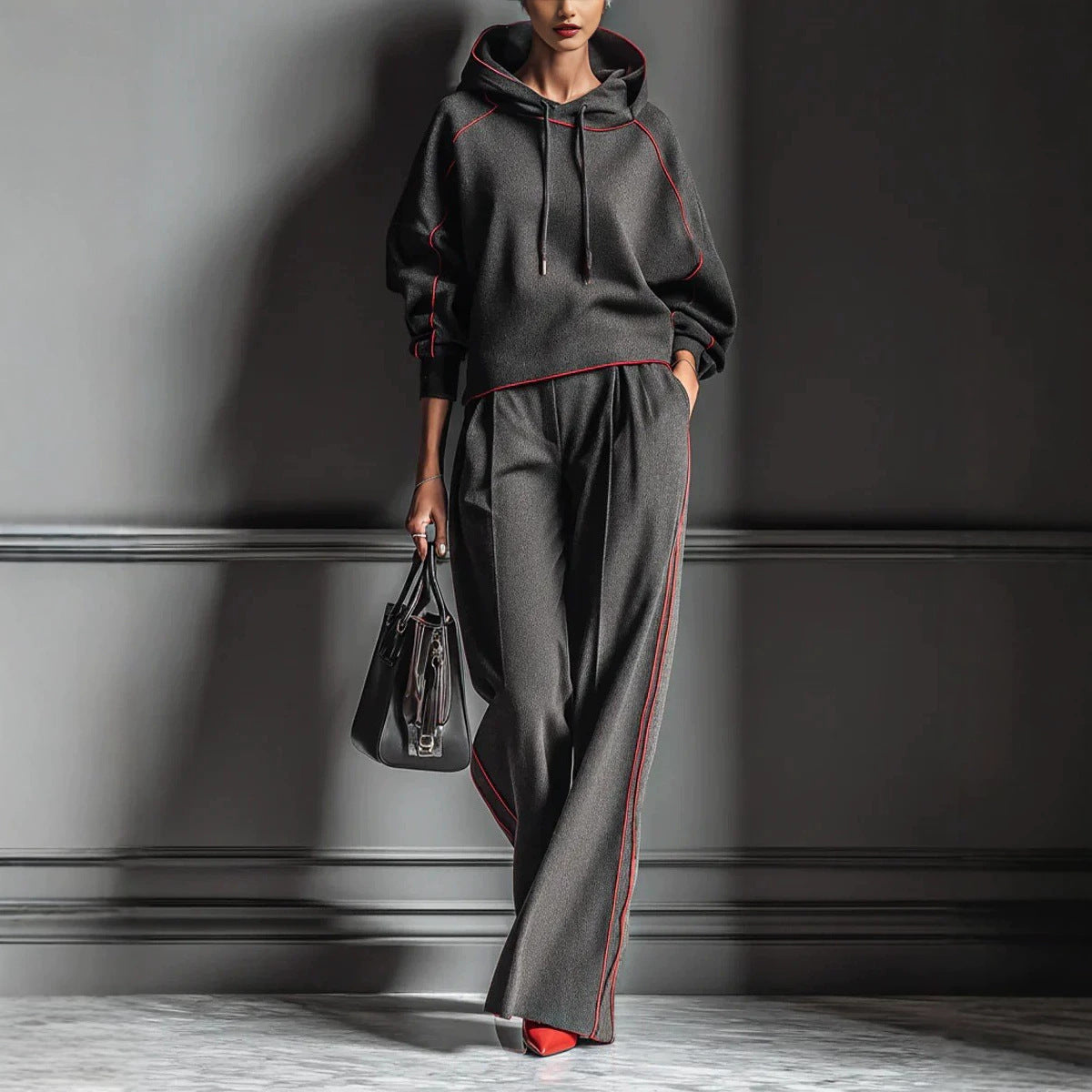Color Block Oversized Hoodie Pants Matching Set